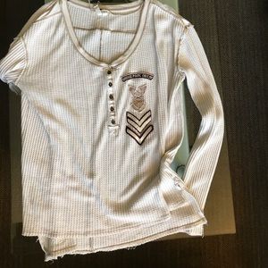 Free people waffle knit top with patch detail